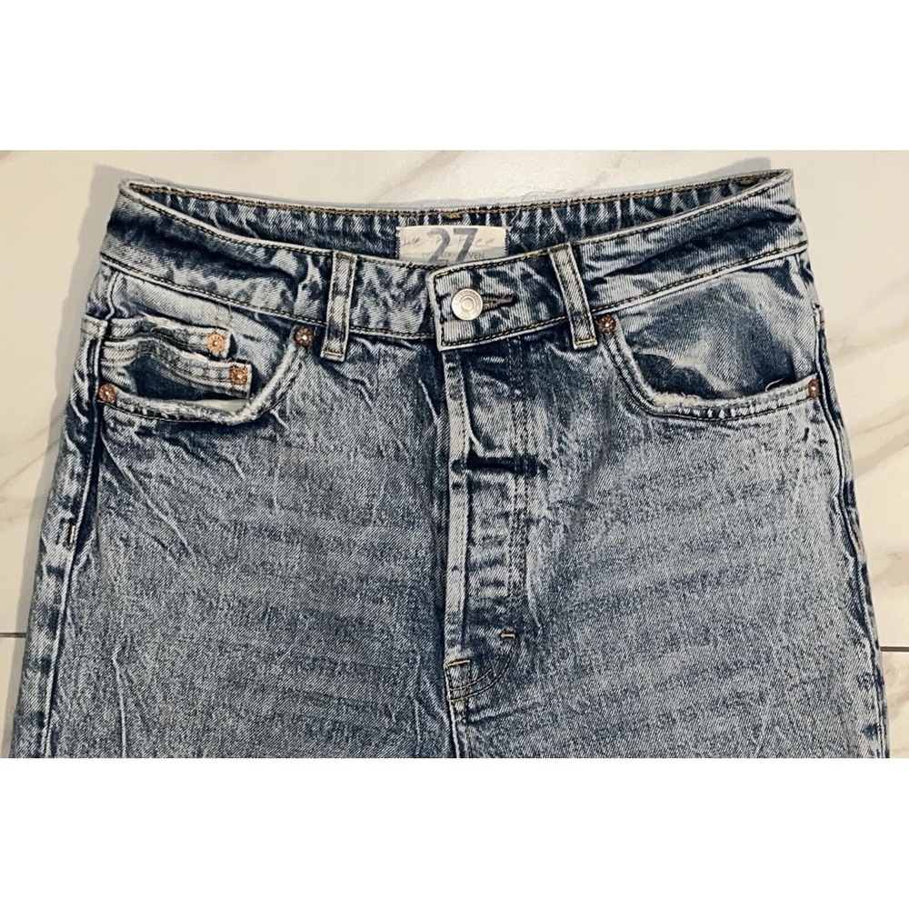 Free People We The Free Acid Wash Button Fly Cropped Raw Hem‎ Jeans Women's 27